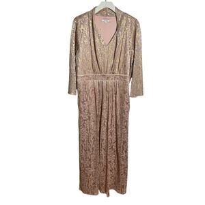 Chico's Metallic Pleated Maxi Dress Women XL in Rose Smoke Mother of The Bride